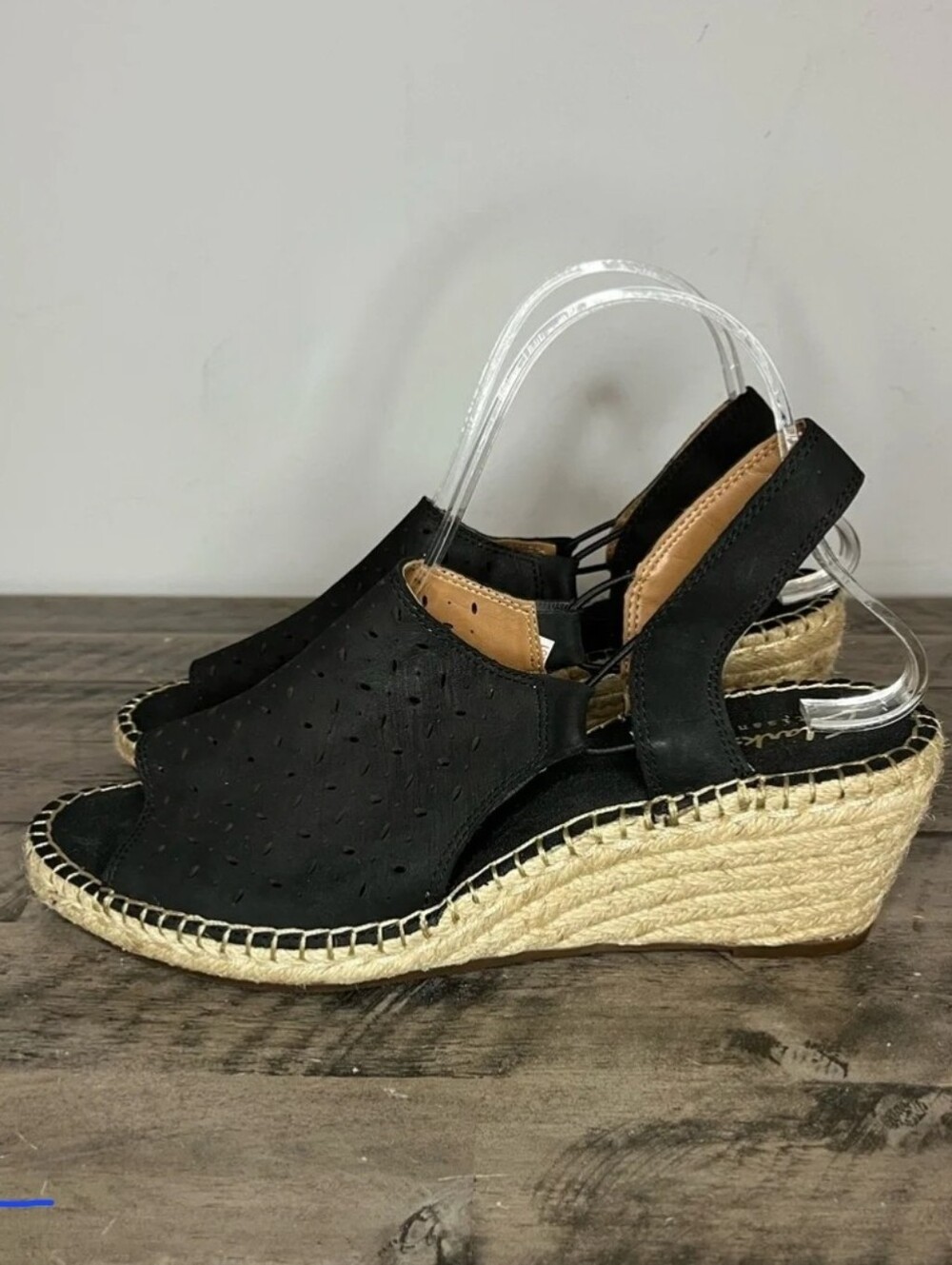 Clarks Black Perforated Wedge Espadrilles